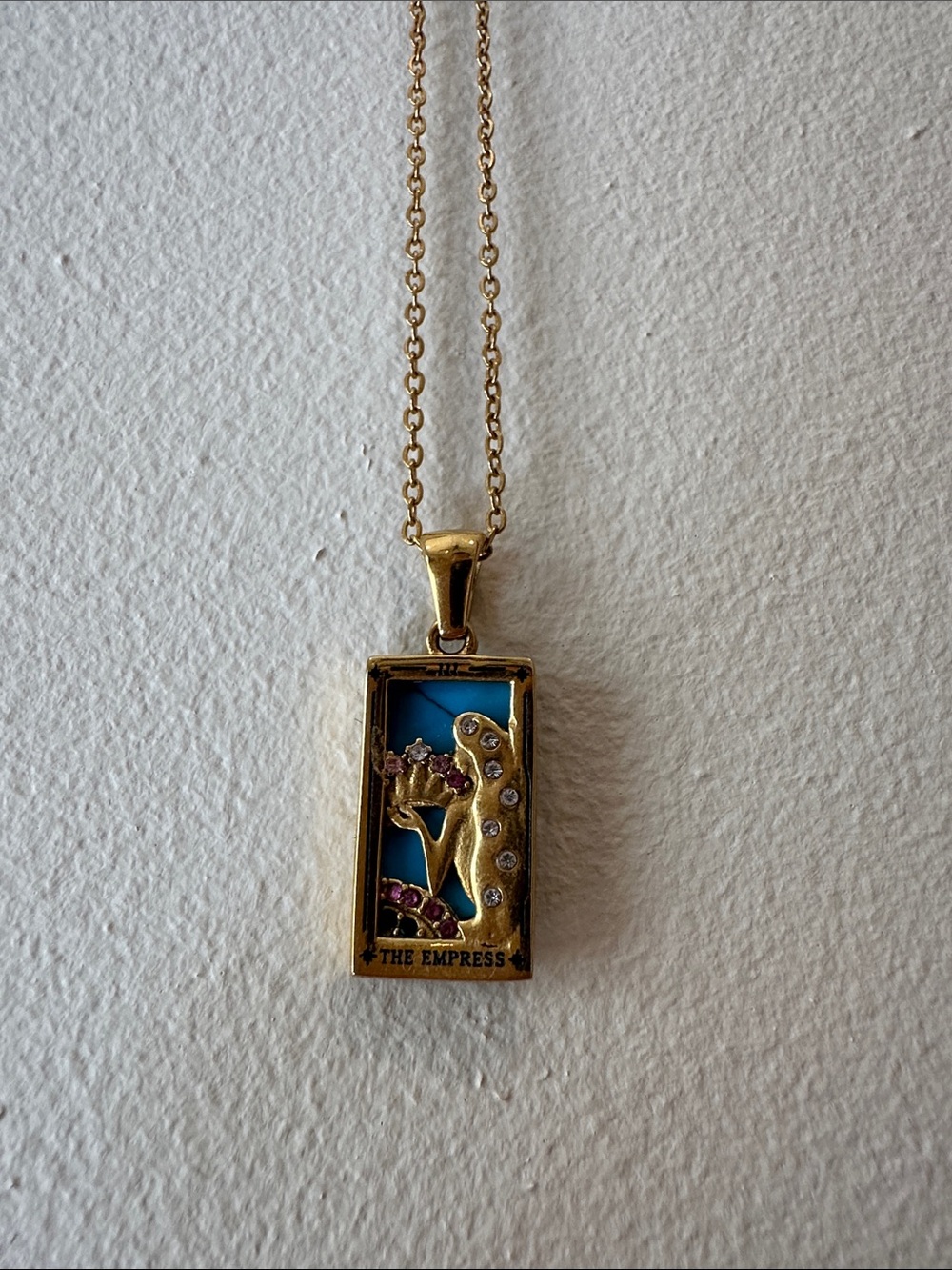 Gold-Tone Rectangular Pendant Necklace with Multicolor Inlay - Picture 2 of 2